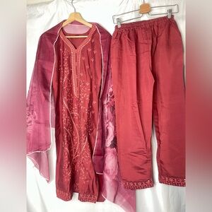 Salwar Kameez 3 pic Set stitched embroidered Sequins floral Shawl 38